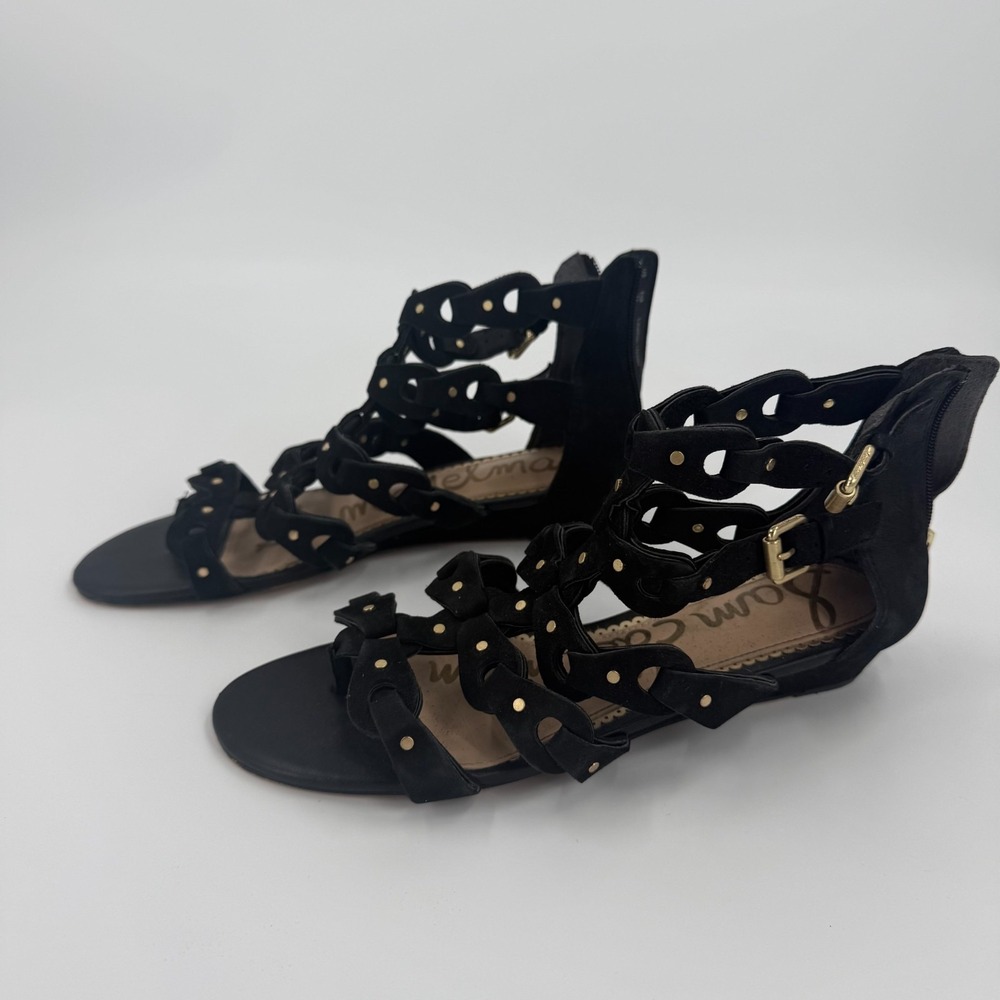 Sam Edelman Draper Cage Gladiator Sandals Womens Size 8M Black Leather Studded